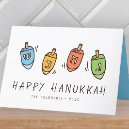 Tarjeta Festiva Feliz Hanukkah Dreidel moderno