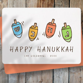 Tarjeta Festiva Feliz Hanukkah Dreidel moderno