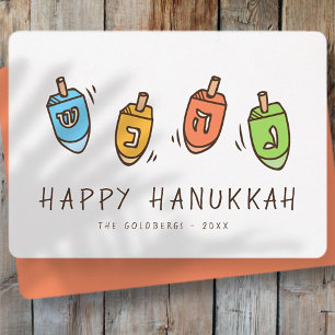 Tarjeta Festiva Feliz Hanukkah Dreidel moderno