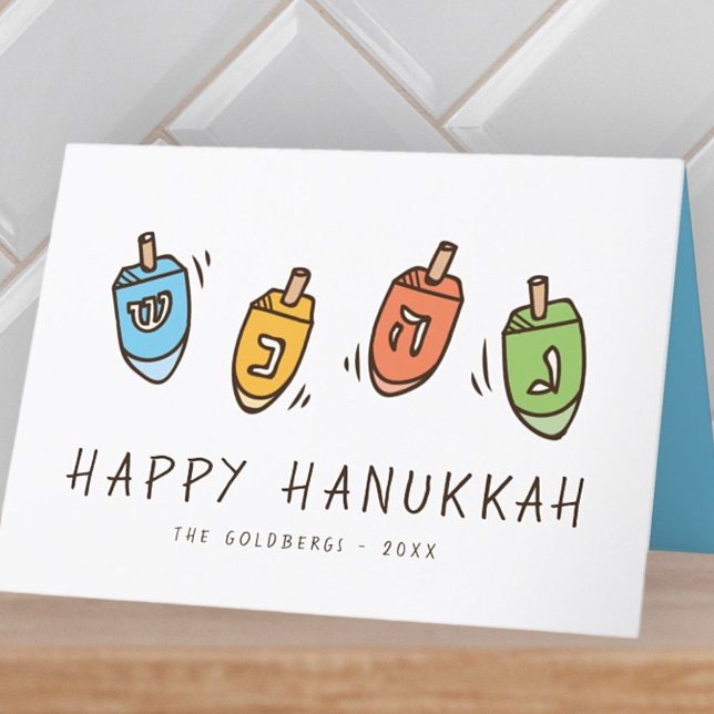 Tarjeta Festiva Feliz Hanukkah Dreidel moderno (Subido por el creador)