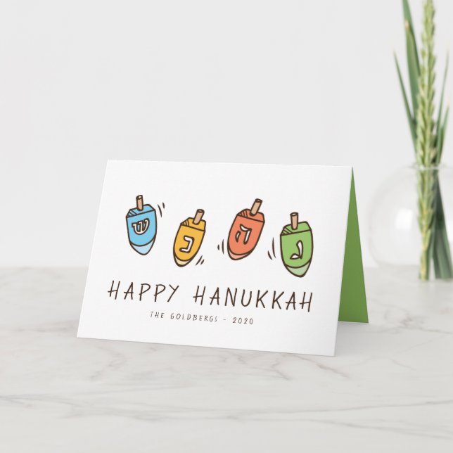 Tarjeta Festiva Feliz Hanukkah Dreidel moderno (Anverso)