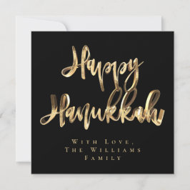 Tarjeta Festiva Feliz Hanukkah Elegant Black and Gold Look Script