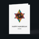 Tarjeta Festiva Feliz Hanukkah Estrella del Arcoiris de David no f<br><div class="desc">Desearía que amigos y familia "Happy Hanukkah" con esta fantástica estrella multicolor de David. El año es editable con un texto más editable. Haga clic en "personalizar" para cambiar fuentes,  mover texto,  color o cambiar tamaño</div>