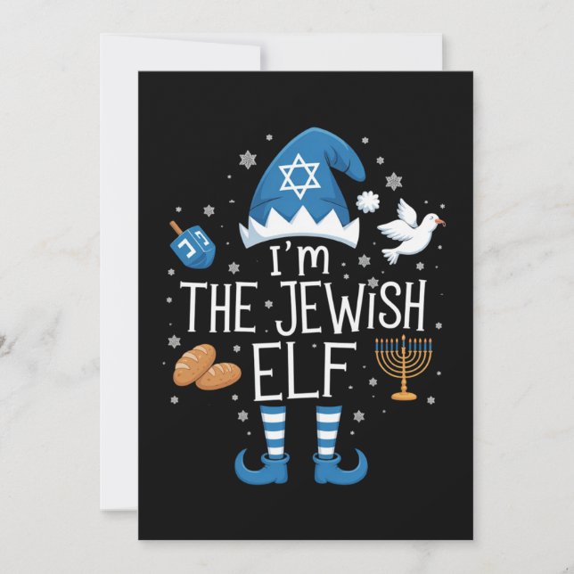 Tarjeta Festiva Feliz Hanukkah Familia de Elfos Judíos Grupo Navid (Anverso)