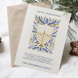 Tarjeta Festiva Feliz Hanukkah Festial acuarela Menorah Floral