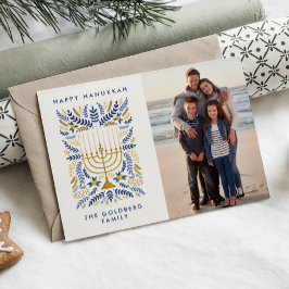 Tarjeta Festiva Feliz Hanukkah Festividad acuática Menorah Foto