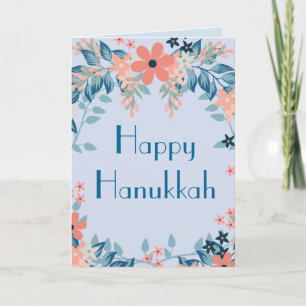 Tarjeta Festiva Feliz Hanukkah Floral Blue and Pink Floral