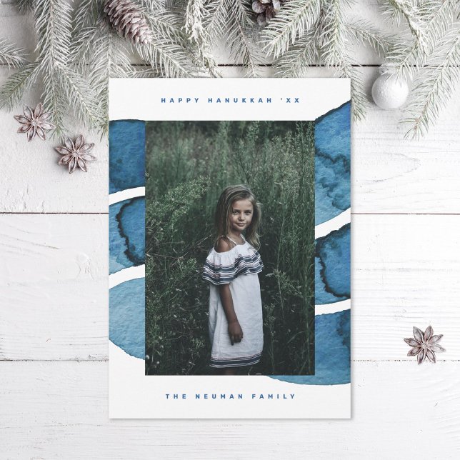 Tarjeta Festiva Feliz Hanukkah foto de feriado judío cepillado azu (Subido por el creador)
