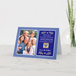 Tarjeta Festiva Feliz Hanukkah. Foto personalizada