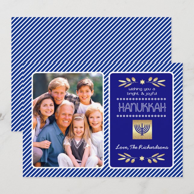 Tarjeta Festiva Feliz Hanukkah. Foto personalizada (Anverso / Reverso)