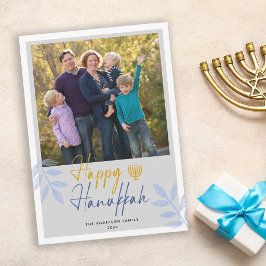 Tarjeta Festiva Feliz Hanukkah Gris Claro Foto Vacaciones