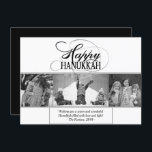 Tarjeta Festiva Feliz Hanukkah | Guión moderno Blanco negro 3 Foto<br><div class="desc">El clásico minimalista bar/murciélago Mitzvah y la moderna estrella de David Hanukkah con un fondo sólido crean un diseño elegante y sofisticado. Para obtener otros colores de coordinación o productos coincidentes,  visite JustFharryn @ Zazzle.com o póngase en contacto con el diseñador,  c/o Fharryn@yahoo.com Todos los derechos reservados. Zazzlemade.</div>