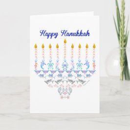 Tarjeta Festiva Feliz Hanukkah Marine Menorah
