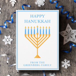 Tarjeta Festiva Feliz Hanukkah Menorá Personalizable Lindo