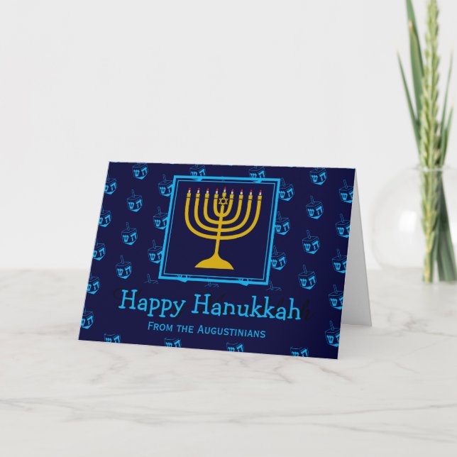 Tarjeta Festiva FELIZ HANUKKAH Menorah Dreidel Personalizado (Anverso)
