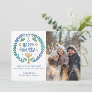 Tarjeta Festiva Feliz Hanukkah Menorah PERSONALIZADO de mano dibuj