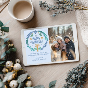 Tarjeta Festiva Feliz Hanukkah Menorah PERSONALIZADO de mano dibuj