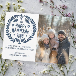 Tarjeta Festiva Feliz Hanukkah Menorah PERSONALIZADO de mano dibuj