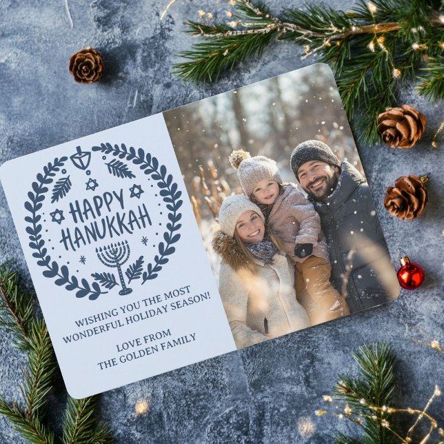 Tarjeta Festiva Feliz Hanukkah Menorah PERSONALIZADO de mano dibuj (Happy Hanukkah Menorah Hand Drawn Modern CUSTOM PHOTO Holiday Card
)