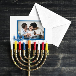 Tarjeta Festiva Feliz Hanukkah Menorah y foto