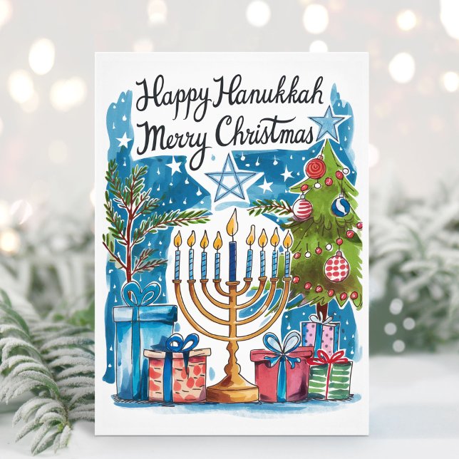 Tarjeta Festiva Feliz Hanukkah Merry Christmas Card (Happy Hanukkah Merry Christmas Card)