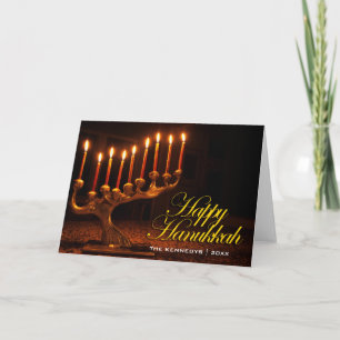 Tarjeta Festiva Feliz Hanukkah - Nueve velas iluminadas Menorah