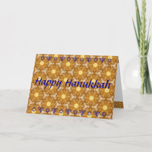 Tarjeta Festiva Feliz Hanukkah (o Chanukah) en oro y azul
