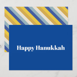 Tarjeta Festiva Feliz Hanukkah oro azul tipografía de rayas modern