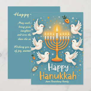 Tarjeta Festiva ✡️Feliz Hanukkah Palomas, Donas y Drama