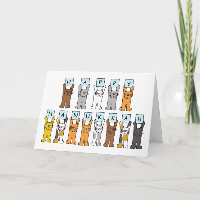 Tarjeta Festiva Feliz Hanukkah para los amantes del gato (Anverso)