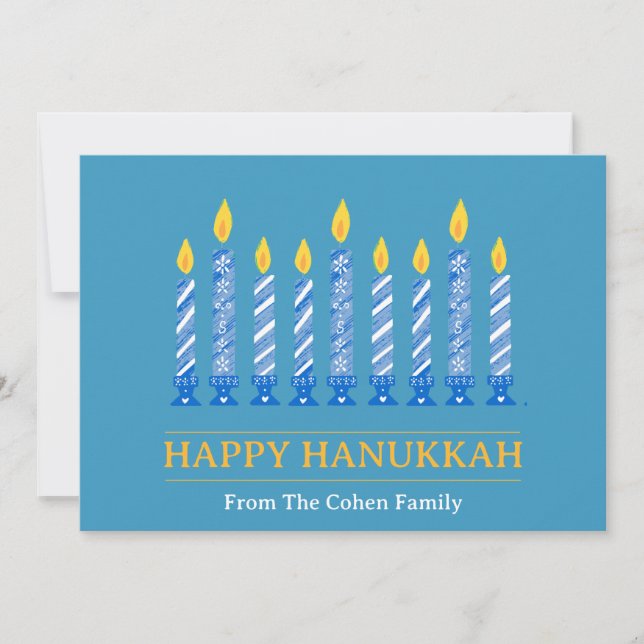 Tarjeta Festiva Feliz Hanukkah | Sencillo saludo elegante en velas (Anverso)
