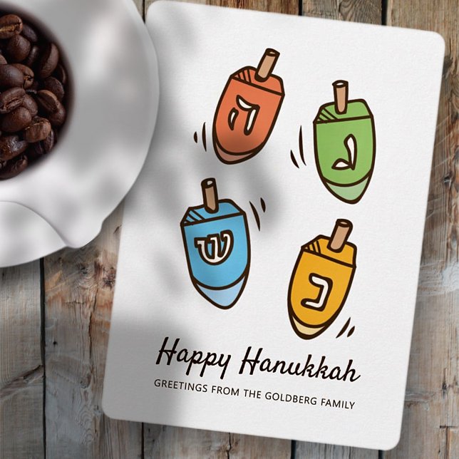 Tarjeta Festiva Feliz Hanukkah Sencillo y Moderno Dreidel Greeting (Subido por el creador)