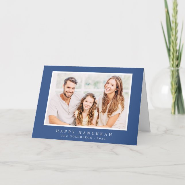 Tarjeta Festiva Feliz Hanukkah Simple Classic Elegant Family Photo (Anverso)