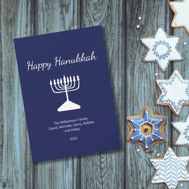Tarjeta Festiva Feliz Hanukkah Simple Menorah Blue (Subido por el creador)