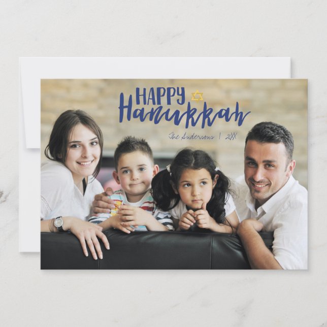 Tarjeta Festiva Feliz Hanukkah Star of David Holiday Photo Card (Anverso)