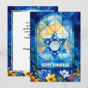 Tarjeta Festiva 🕎 Feliz Hanukkah, viento de vidrio manchado de pe