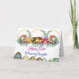 Tarjeta Festiva Feliz Hija de Pascua Floral Huevos de flores acuar