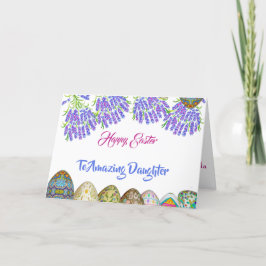 Tarjeta Festiva Feliz Hija de Pascua Huevo morado Azul Lilac Flora