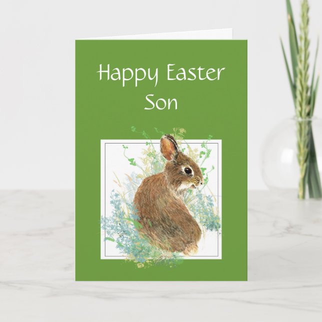 Tarjeta Festiva Feliz hijo especial conejito de Pascua (Anverso)