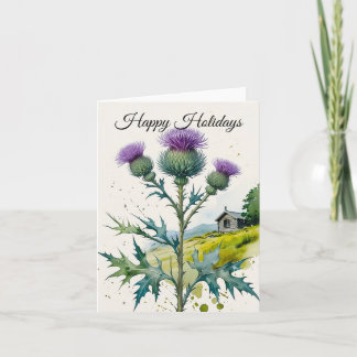 Tarjeta Festiva Feliz Hlidays Thistle Tierras Altas de Escocia