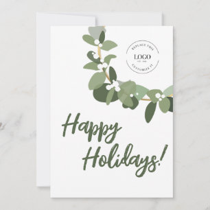 Tarjeta Festiva Feliz Holidays Business logo Wreath Green White