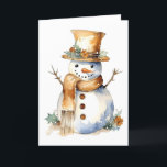 Tarjeta Festiva Feliz hombre de nieve con acentos de oro en BLANCO<br><div class="desc">¿Te encanta enviar tarjetas para Navidades, vacaciones y en realidad todo el invierno? Si es así, probablemente te encantan las tarjetas en blanco. Puedes usarlos para enviar a alguien una tarjeta para desearles una Feliz Navidad o Felices Fiestas. También puedes enviar tarjetas para que alguien sepa que estás pensando en...</div>
