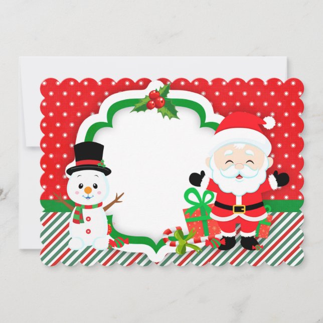 Tarjeta Festiva Feliz hombre de nieve y Santa Claus (Anverso)