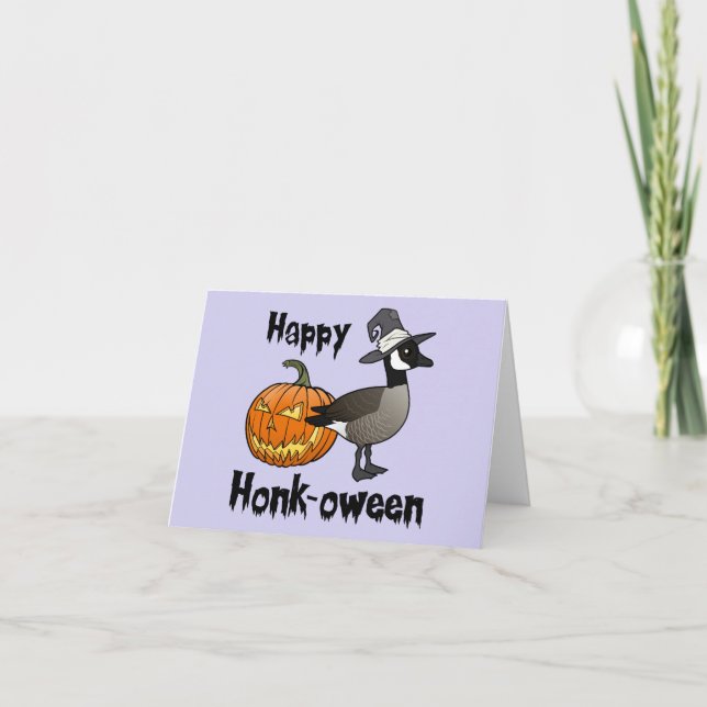 Tarjeta Festiva Feliz Honk-oween Ganso de Canadá Divertido Hallowe (Anverso)