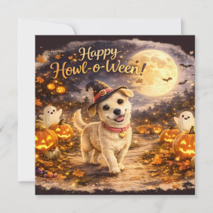 Tarjeta Festiva Feliz Howl-o-Ween Diseño de Halloween de Perro Ado