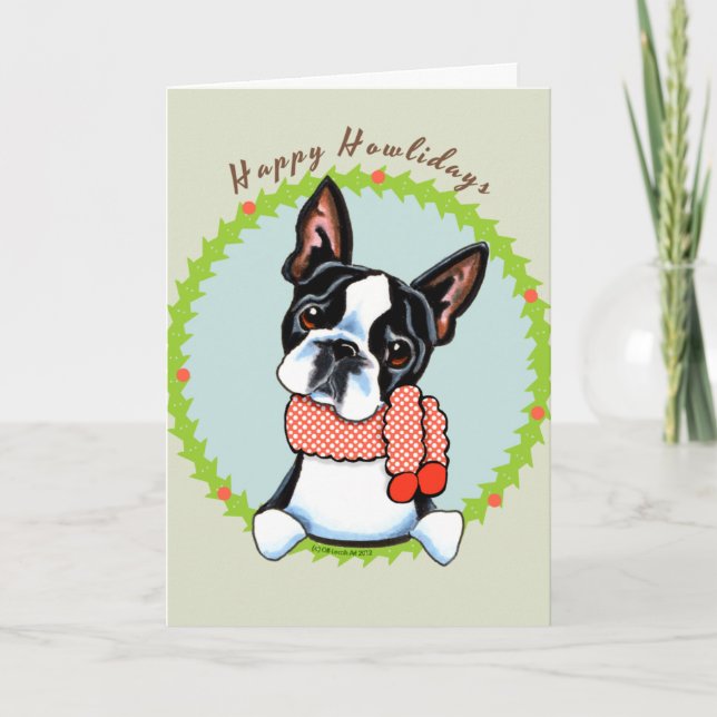 Tarjeta Festiva Feliz Howlidays Boston Terrier (Anverso)