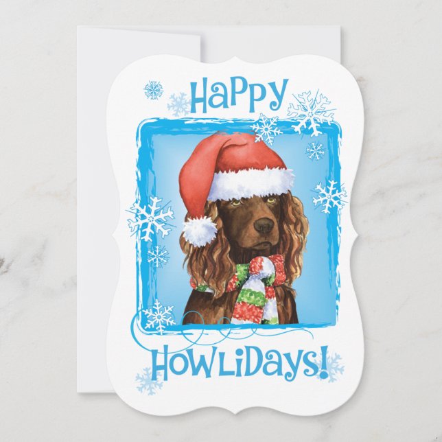 Tarjeta Festiva Feliz Howlidays Boykin Spaniel (Anverso)