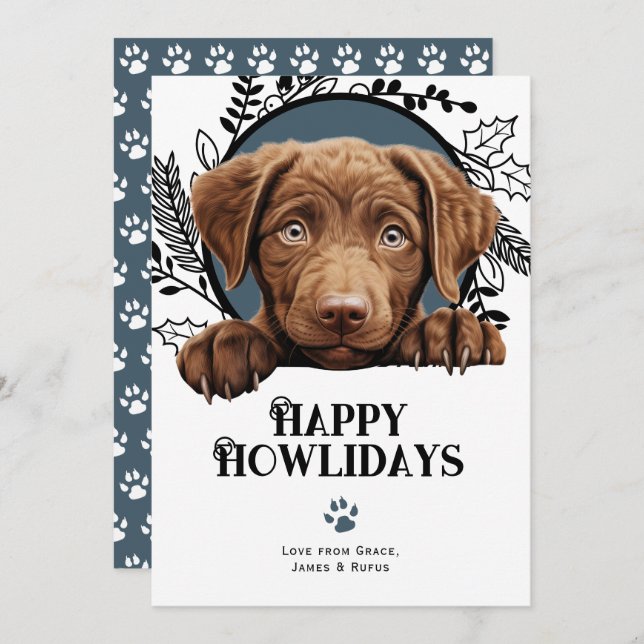 Tarjeta Festiva Feliz Howlidays chesapeake bay retriever dog (Anverso / Reverso)
