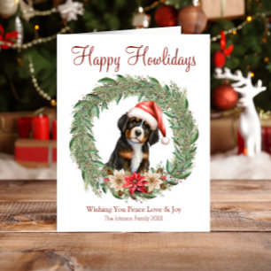 Tarjeta Festiva Feliz Howlidays Cute Bernese Mountain Dog