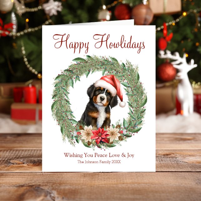 Tarjeta Festiva Feliz Howlidays Cute Bernese Mountain Dog (Subido por el creador)